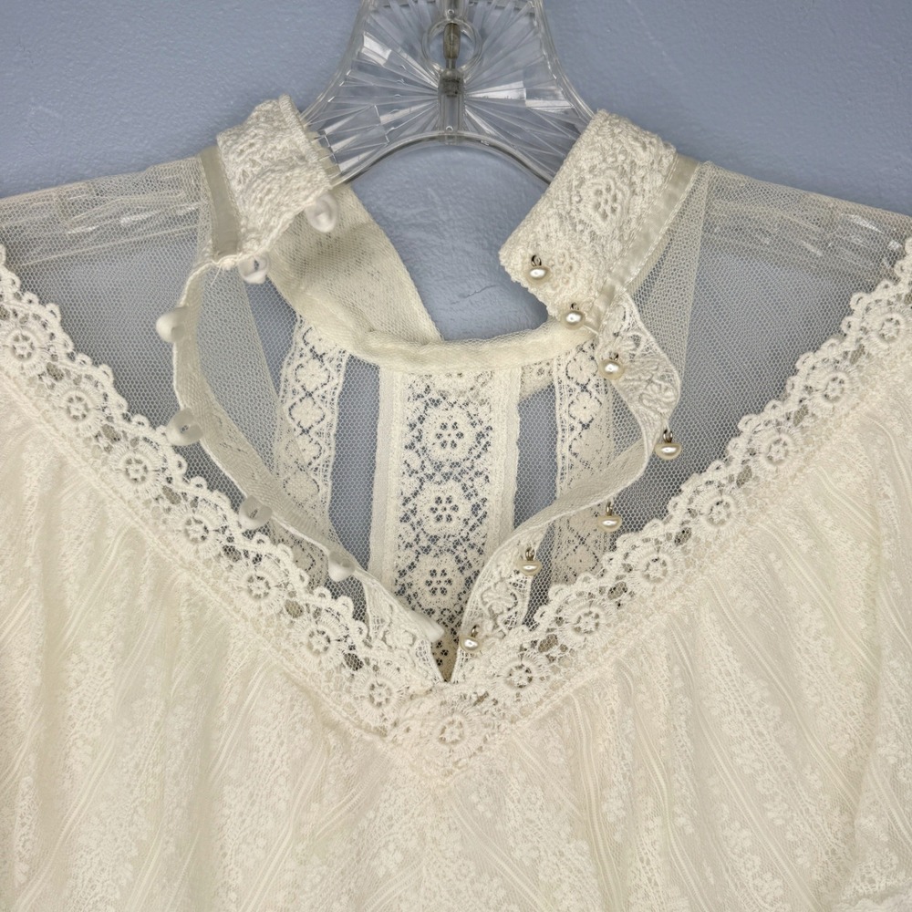 Gunne Sax by Jessica McClintock Vintage Lace Wedding Dress Ivory Maxi Boho 70s - Picture 4 of 16
